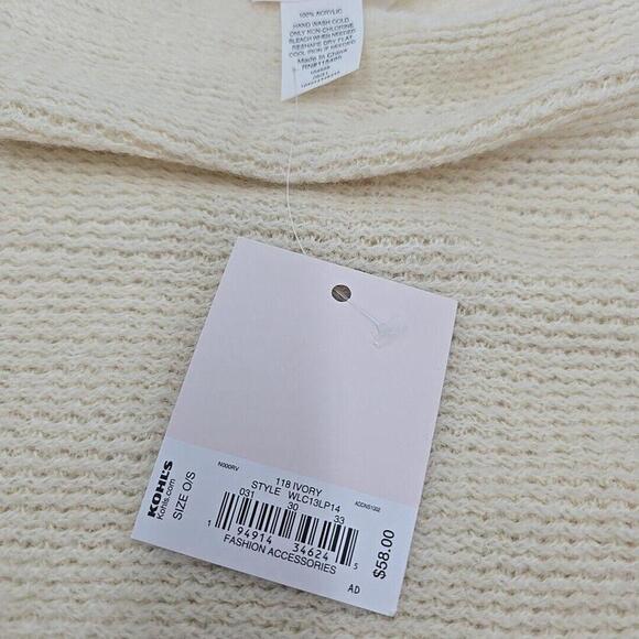 Lauren Conrad Knit Poncho Pullover Shawl Sweater‎ Ivory Rose Pink With Fringe OS - Picture 4 of 12